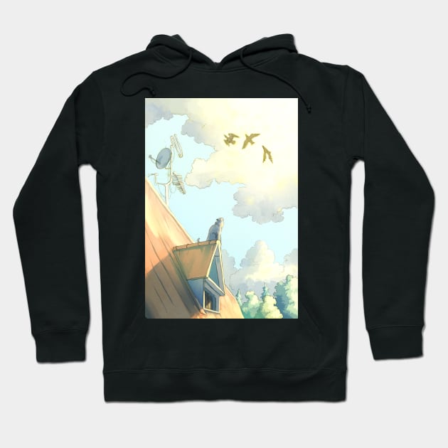 a cat on the roof Hoodie by Karolina Studena-art